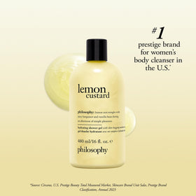 philosophy bottle beside everyday items showing 16 fl oz scale benefit