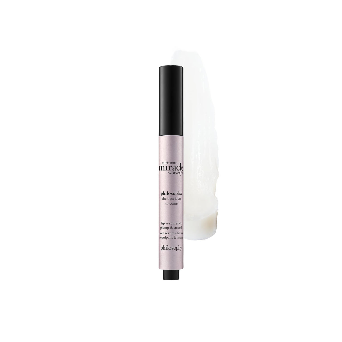 philosophy front packaging showing compact lip serum stick for easy carry