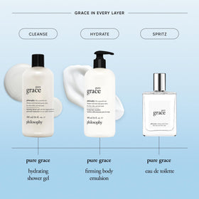 philosophy pure grace next to everyday items for scale, portable 8 fl oz benefit