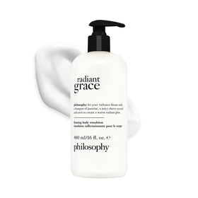 philosophy radiant grace front bottle showing label and size benefit: clear branding