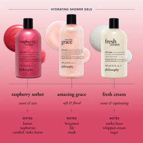 philosophy raspberry sorbet in bath lifestyle scene with clean tub to suggest a refreshing self-care moment