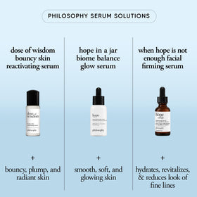 philosophy bottle next to moisturizer showing how it layers in routines