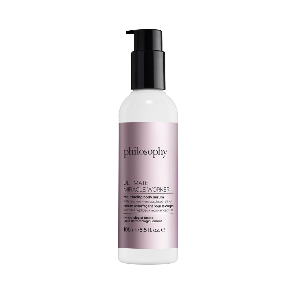 philosophy front packaging showing bottle and label with clear benefits