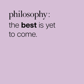 philosophy bottle styled on bathroom shelf suggesting daily routine benefit