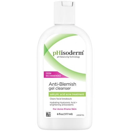pHisoderm front packaging showing 6 fl oz bottle and clear branding, promotes gentle cleansing