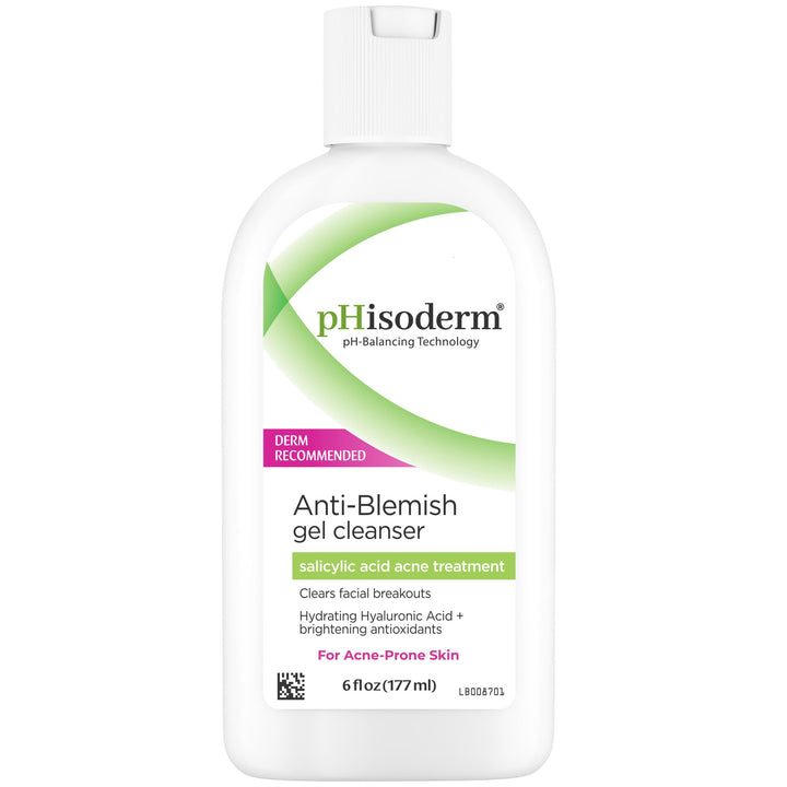 pHisoderm front packaging showing 6 fl oz bottle and clear branding, promotes gentle cleansing