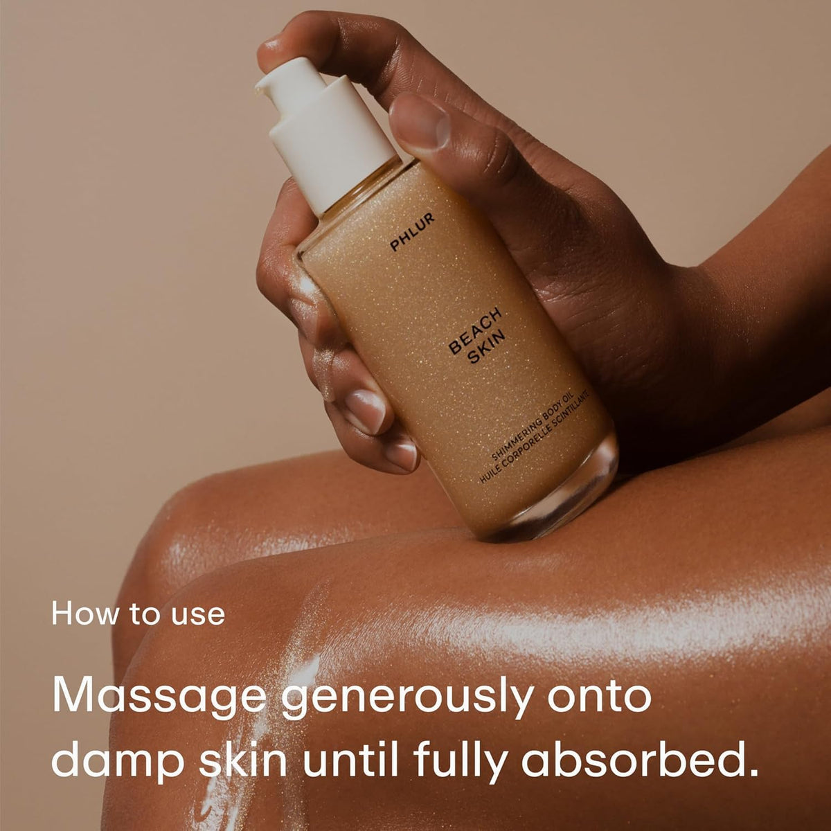 PHLUR applied to damp skin demonstrating fast absorption and glow