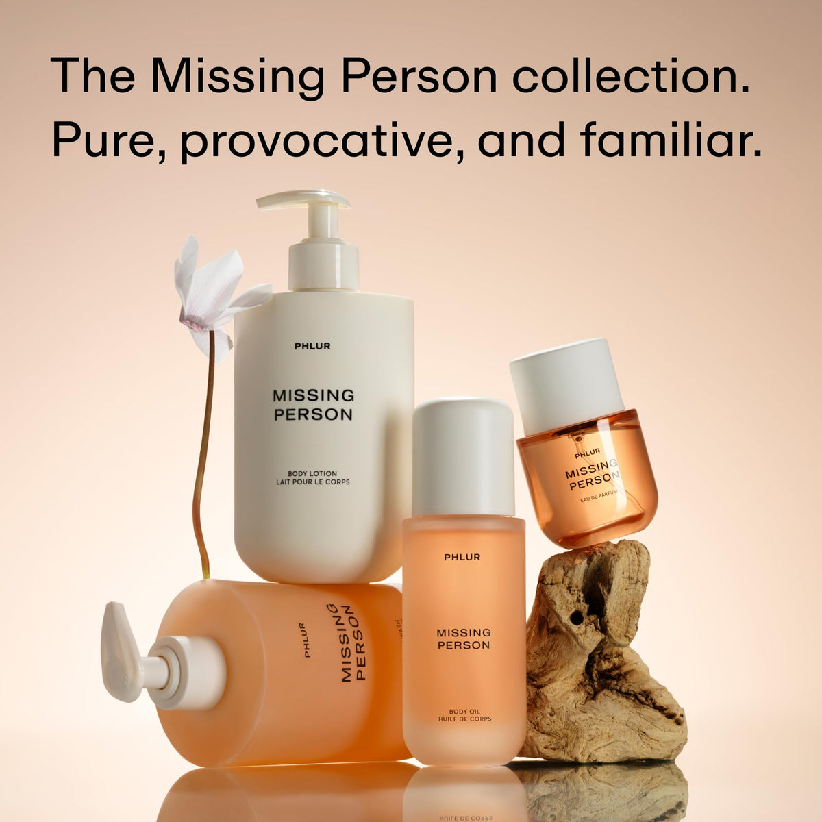 PHLUR flatlay of fragrance notes illustrating citrus, jasmine, and sandalwood