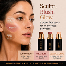 Phoenix Beauty Cocoa Cream bronzer swatches showing warm sculpting payoff
