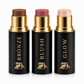 Phoenix Beauty front packaging showing three sticks and luxe finish benefit