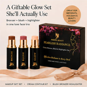 Phoenix Beauty trio placed in purse showing portable, mess-free benefit