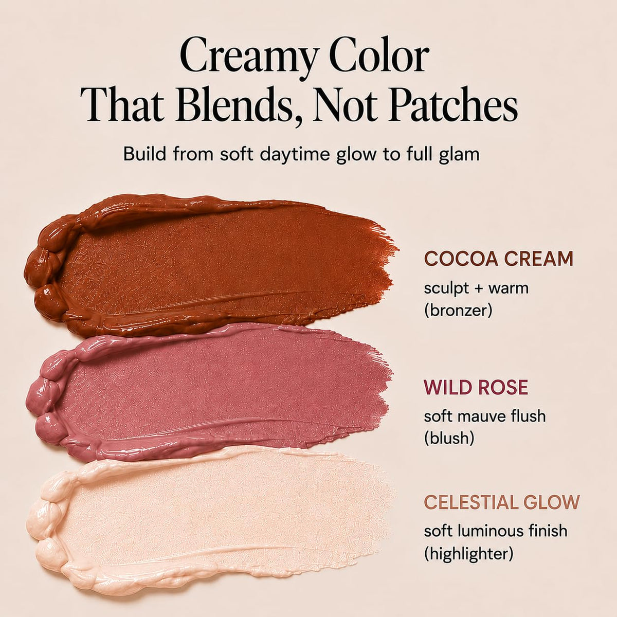 Phoenix Beauty Wild Rose blush texture close-up showing creamy blendability