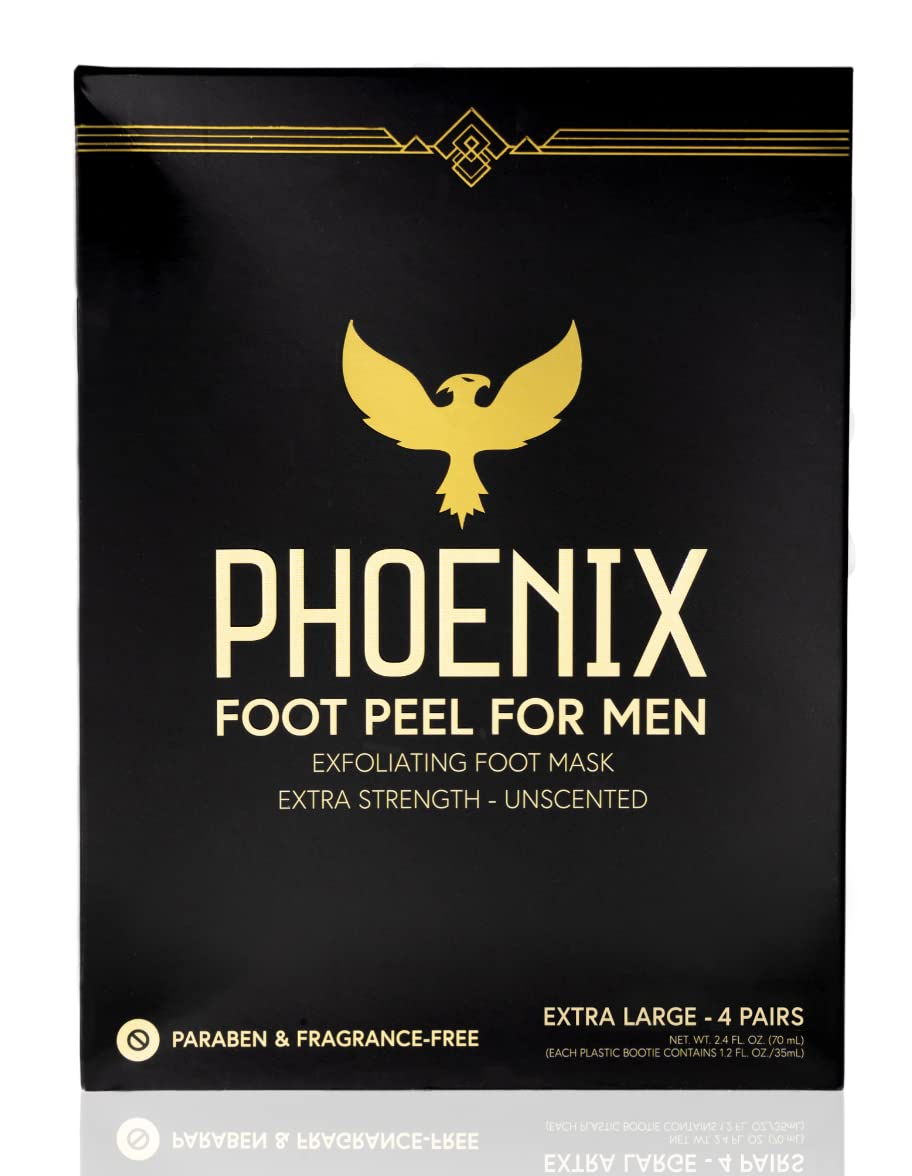 Phoenix Foot Peel front packaging showing four sealed booties and product name benefits