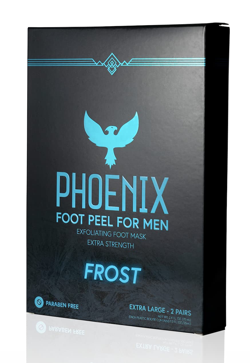 Phoenix Foot Peel front packaging showing two booties and benefits