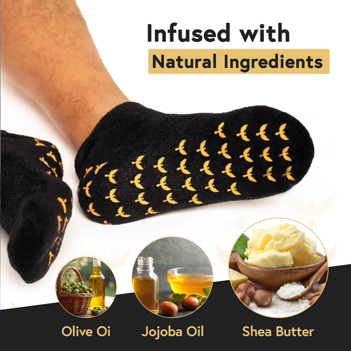 Phoenix Foot Peel socks in use overnight for deep hydration