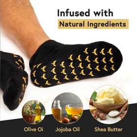Phoenix Foot Peel socks in use overnight for deep hydration