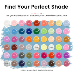 phoenixy color array flatlay with 54 gel shades showing variety for seasonal looks