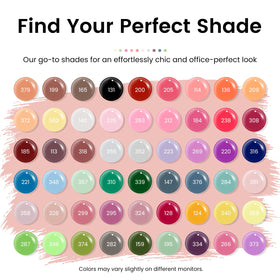 phoenixy overhead spread of 54 vibrant gel colors displaying variety and choice