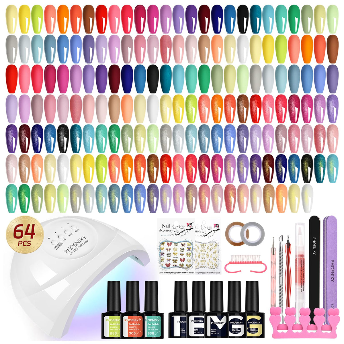 phoenixy front packaging showing the full 64-piece set and benefits