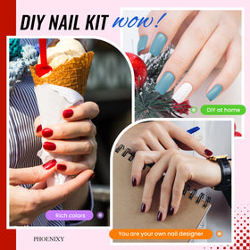 phoenixy nail art tools and decorations laid out for easy creative application