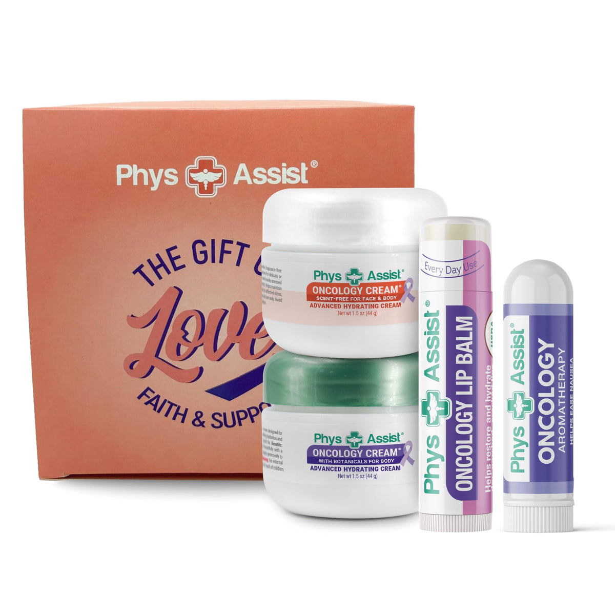 PhysAssist front packaging of comfort kit, communicates thoughtful gift and support