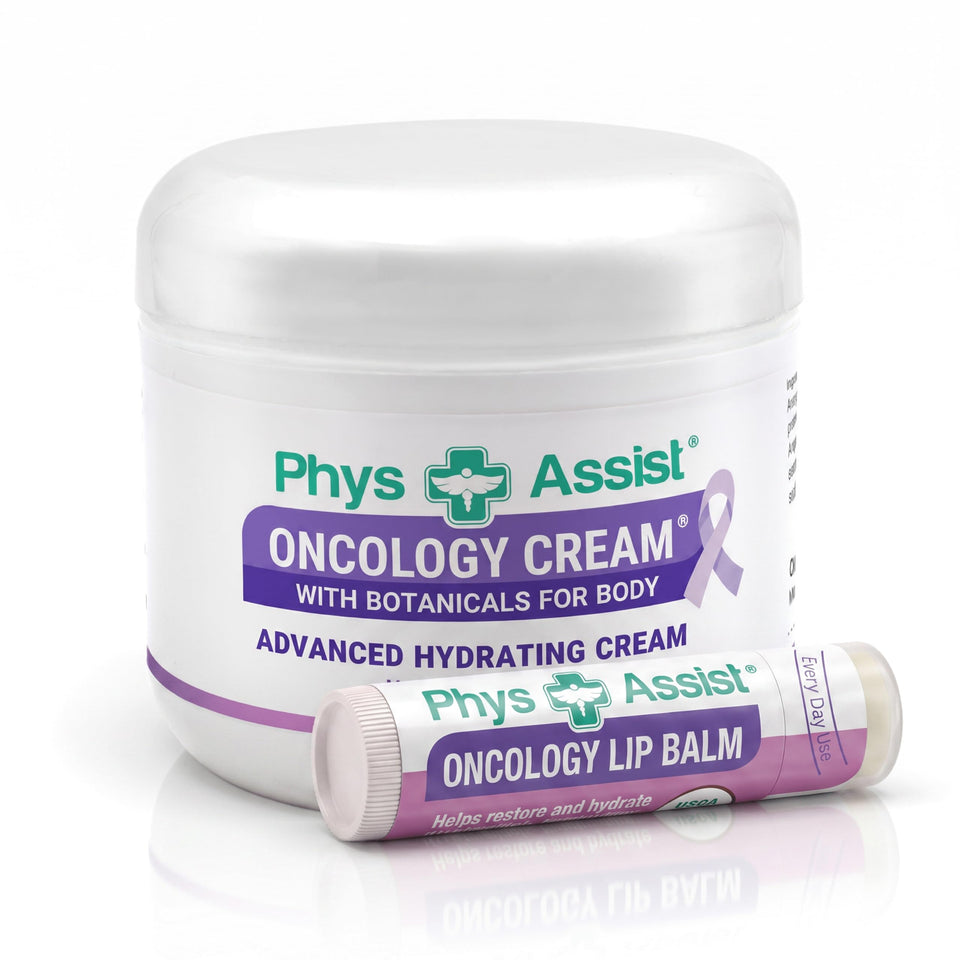 PhysAssist front packaging showing the body cream and lip balm, soothing hydration visible