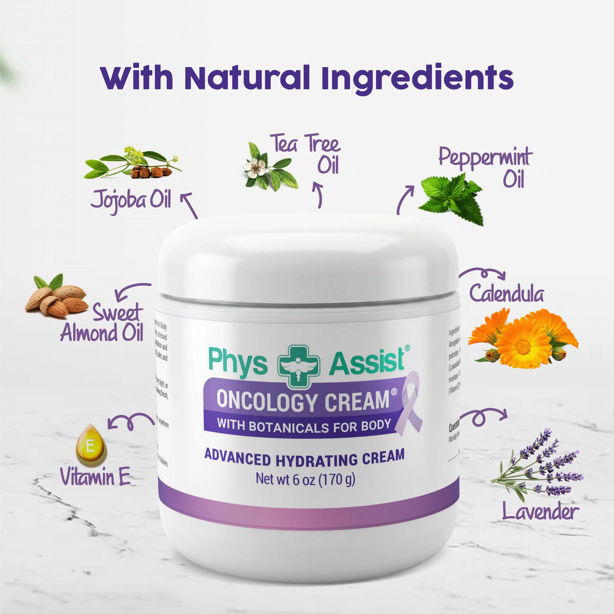 PhysAssist lavender calendula peppermint trio highlighting botanical calming benefits