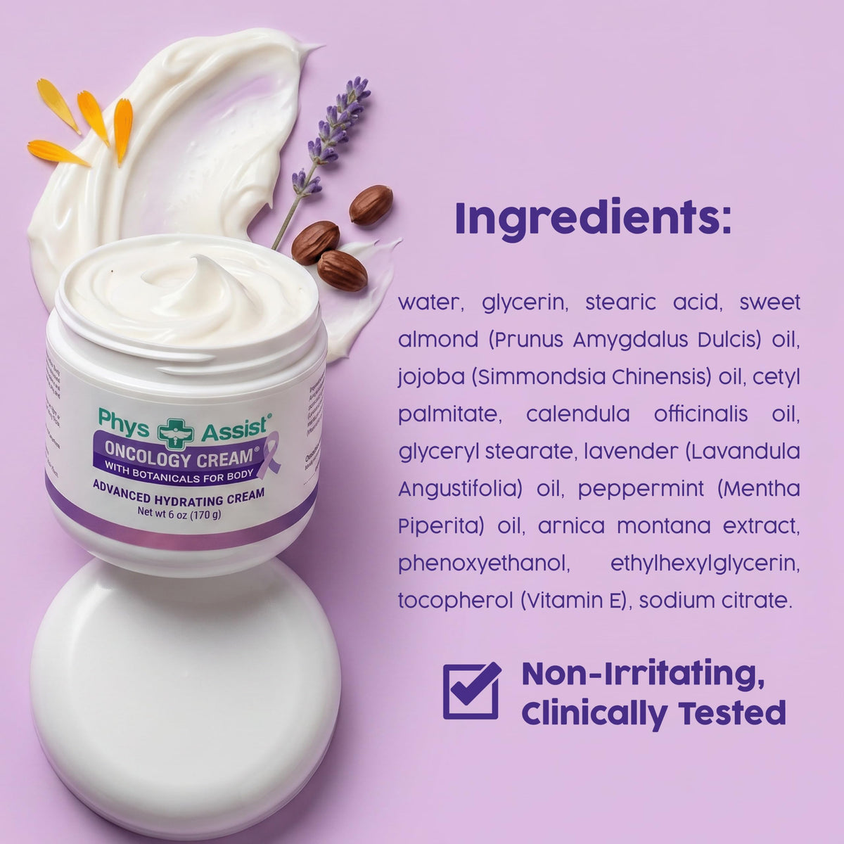 PhysAssist label and ingredient list emphasizing clinically tested gentle formula