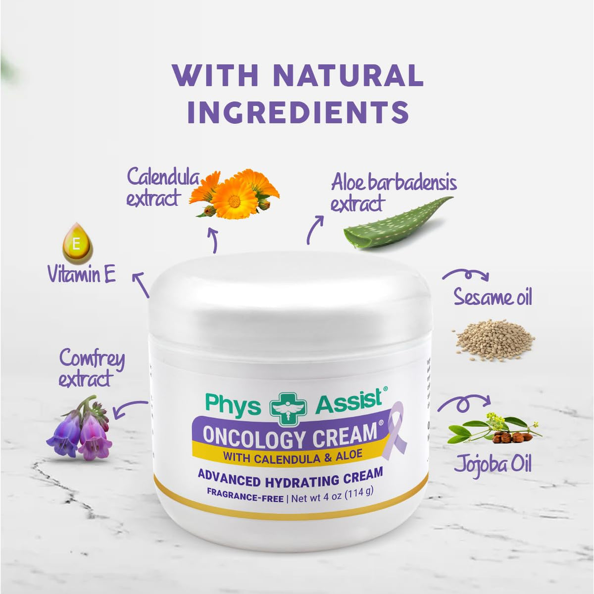 PhysAssist calendula and aloe ingredients displayed to highlight botanical soothing benefits