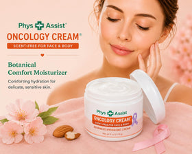 PhysAssist jar on bathroom shelf staged for calming skincare routine benefit