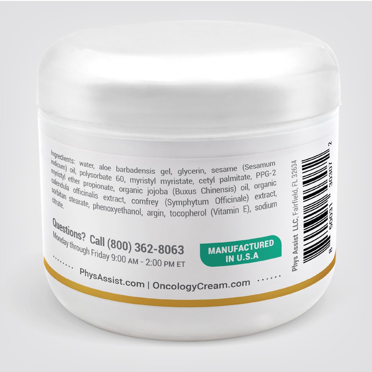 PhysAssist 4 oz jar beside ruler for scale to show travel-friendly portable size