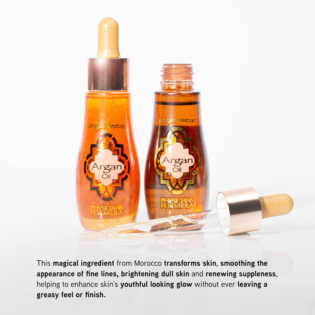 Physicians Formula close-up label view highlighting pure argan oil and ingredient simplicity