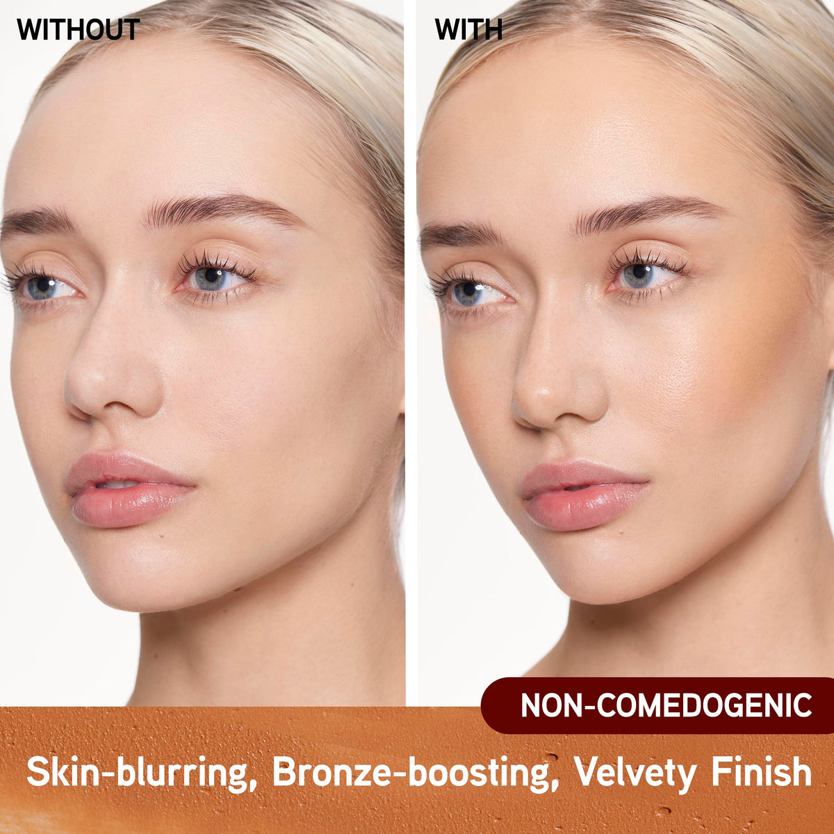 Physicians Formula bronze booster application with fingers demonstrating easy blending benefit