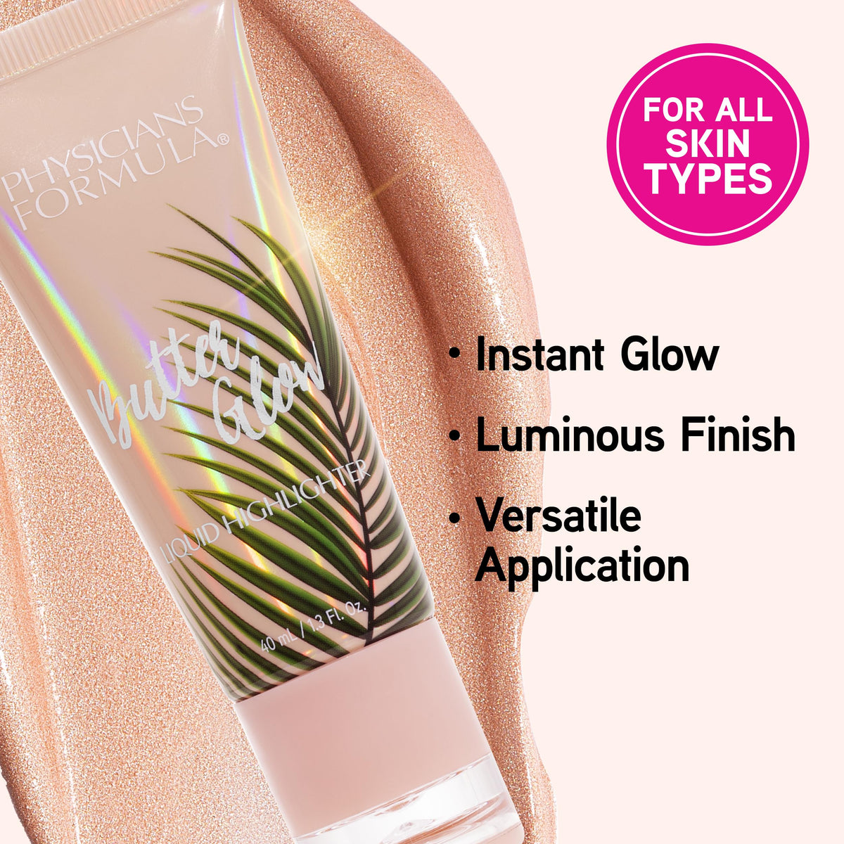 Physicians Formula close-up droplet texture showing creamy liquid highlight for dewy finish
