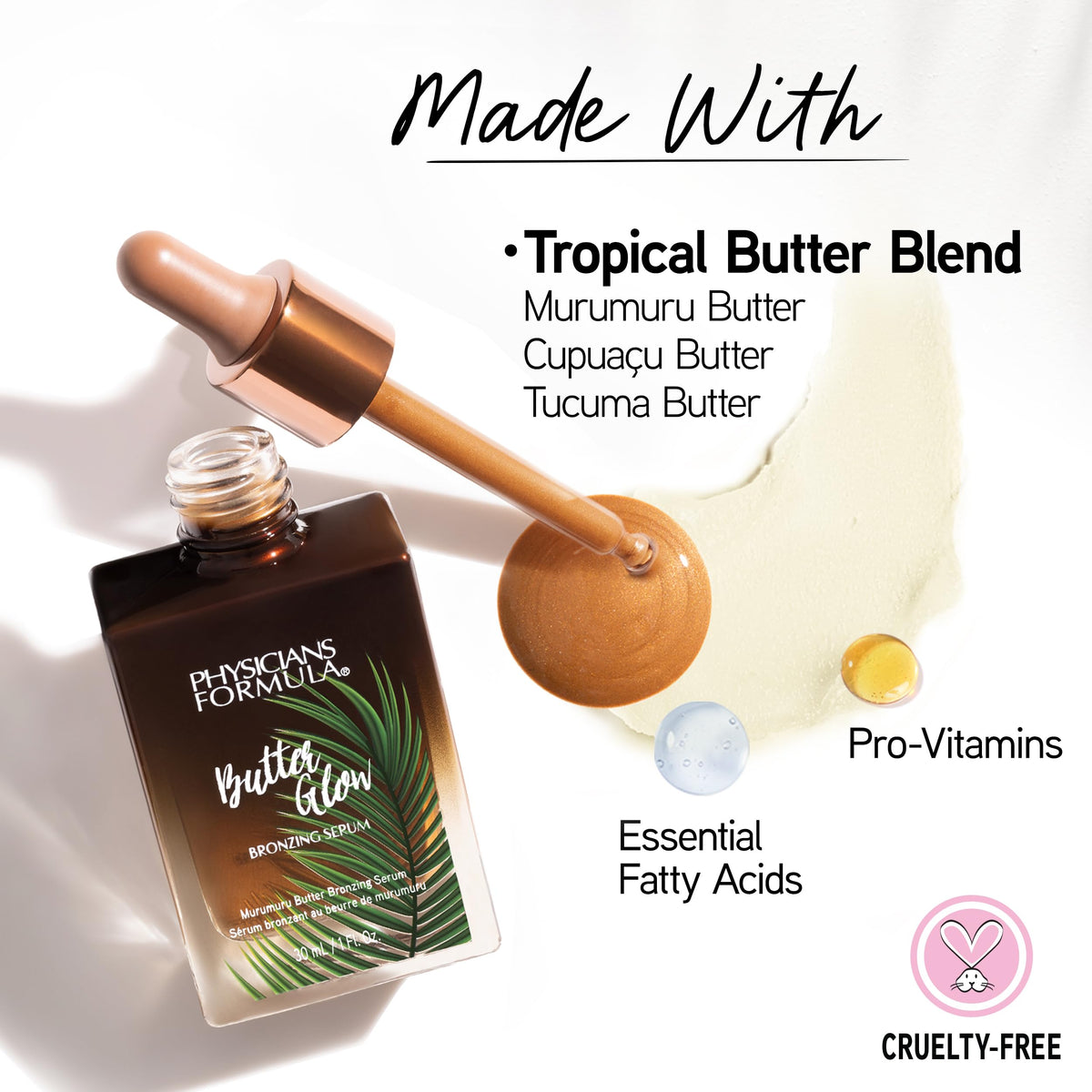 Physicians Formula close-up of serum drop illustrating lightweight buttery texture