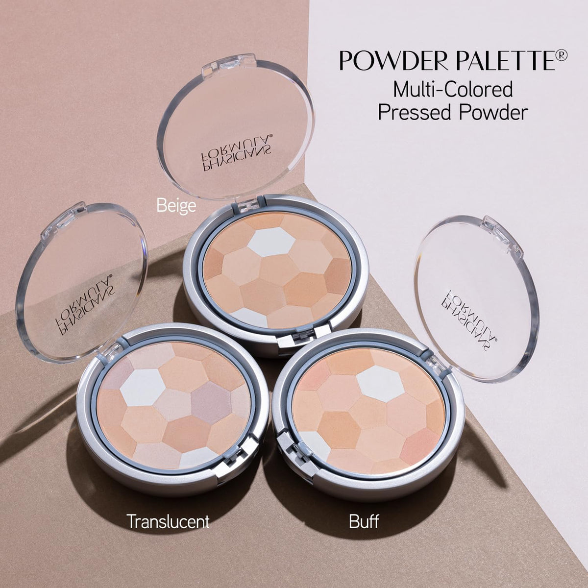 Physicians Formula powder placed inside bag showing on-the-go touch-up benefit
