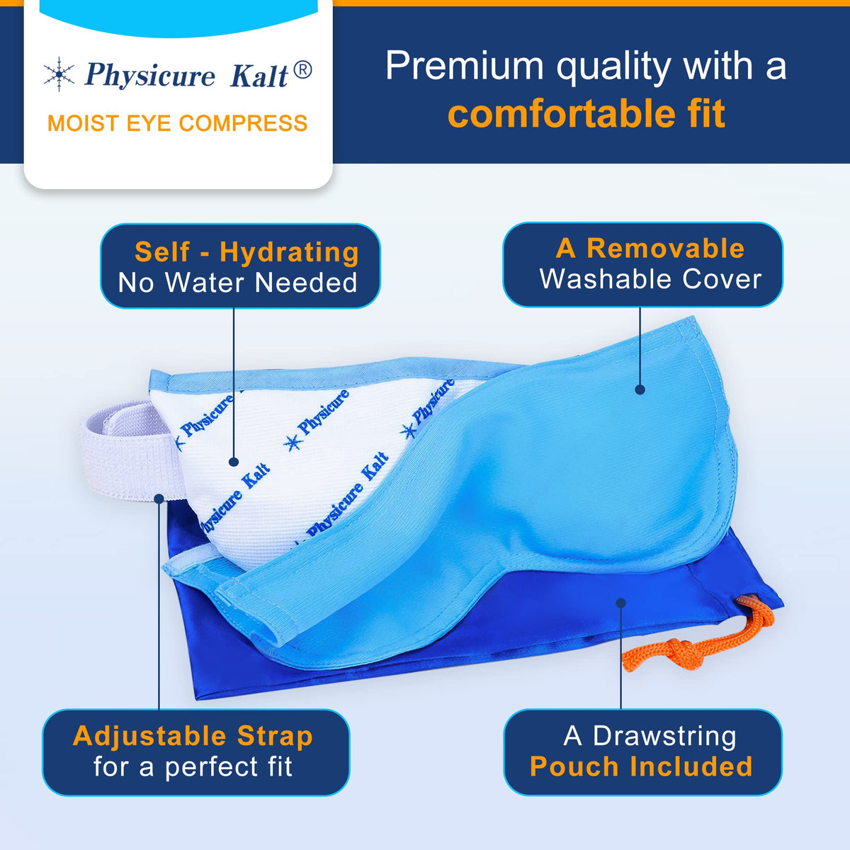 Physicure Kalt warm mask held by hand near microwave showing fast heating benefit