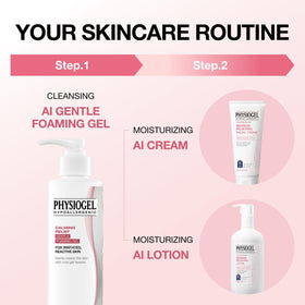 Physiogel beside bathroom sink lifestyle scene showing daily routine comfort and calm