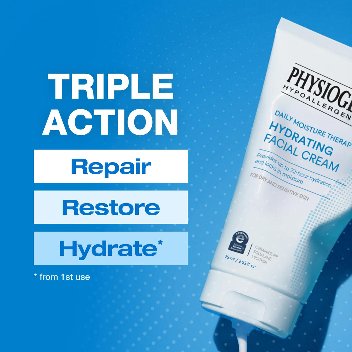 PHYSIOGEL cream being applied on hand demonstrating smooth spreadability