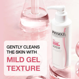 Physiogel foam texture closeup demonstrating soft foam and gentle cleansing action