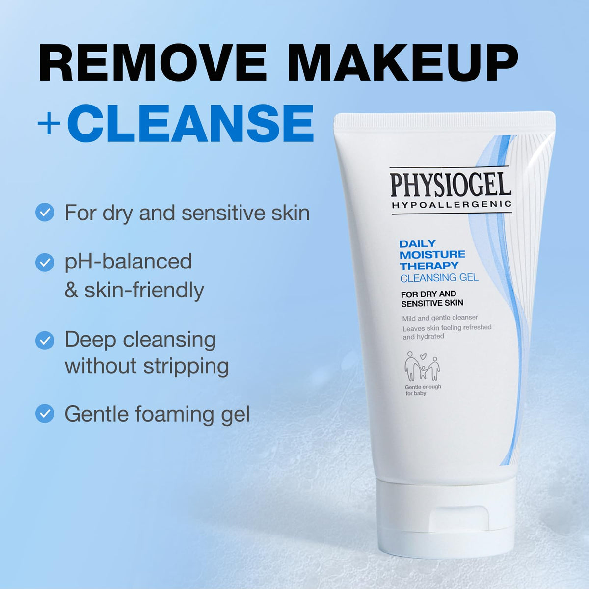 PHYSIOGEL pump dispensing gel texture highlighting gentle consistency