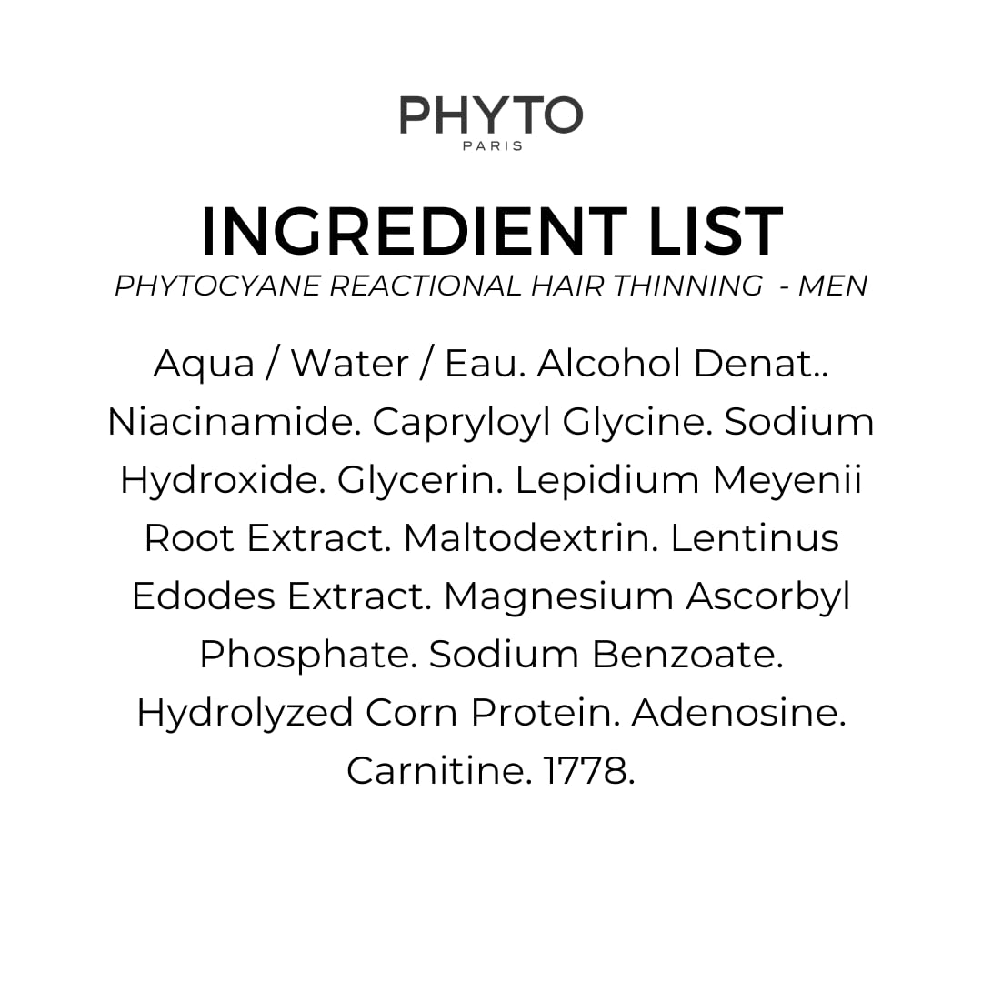 PHYTO PHYTOCYANE Men vial in hand for scale showing compact, travel-friendly size