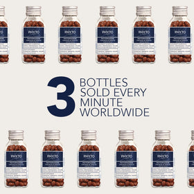 PHYTO ingredient display with botanical and fish oils, emphasizes omega fatty acids
