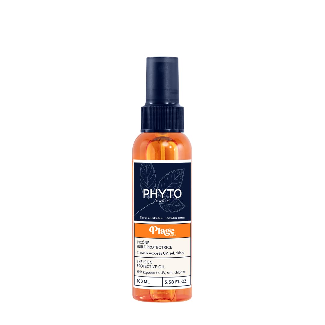 PHYTO Plage front bottle shot showing protective oil and travel size benefit