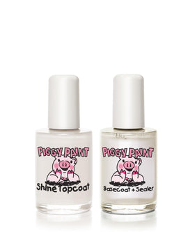 Piggy Paint basecoat bottle close-up with brush demonstrating easy application
