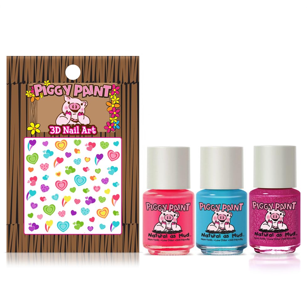 Piggy Paint three mini bottles lined up for easy color selection