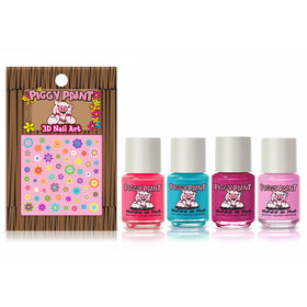 Piggy Paint four mini bottles arranged to show color variety and portability