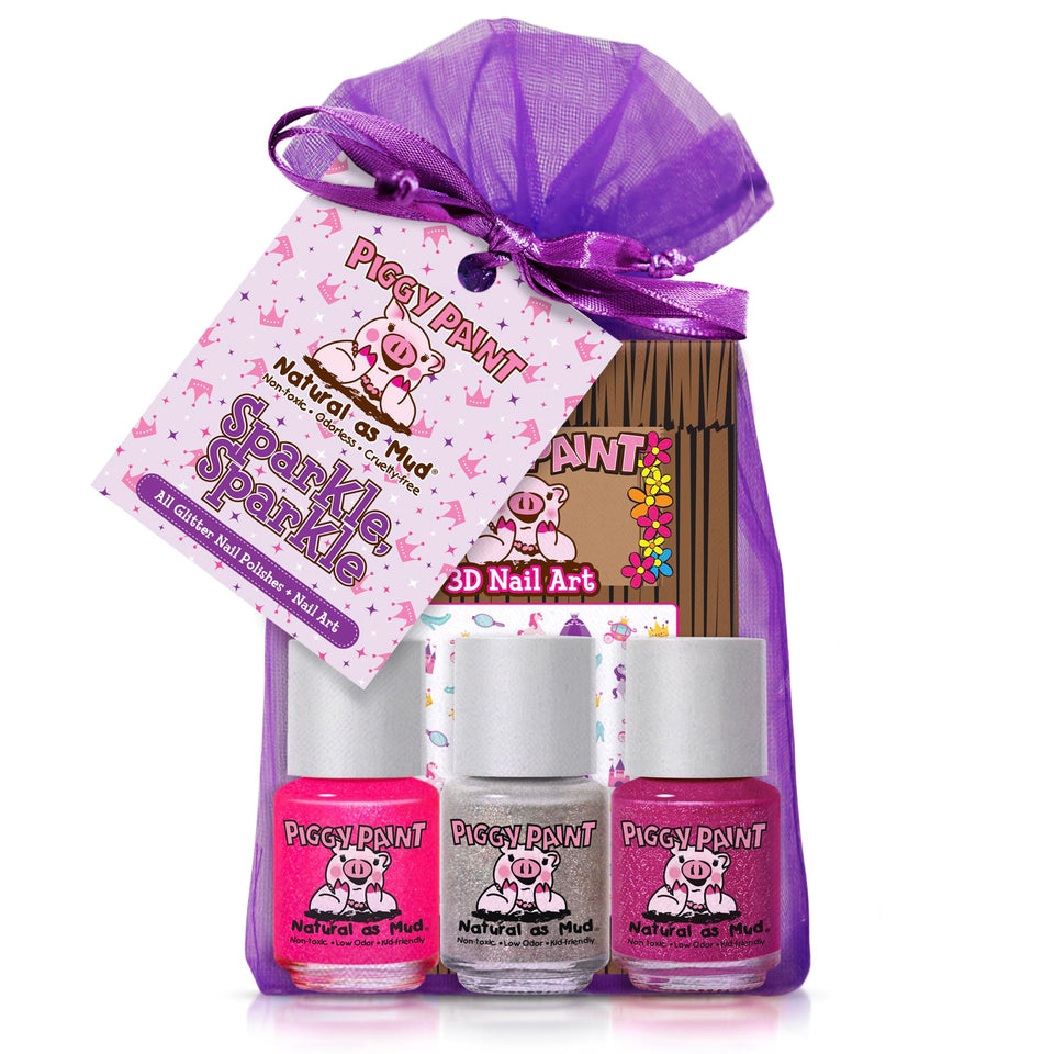 Piggy Paint front packaging showing glitter minis and stickers for safe fun