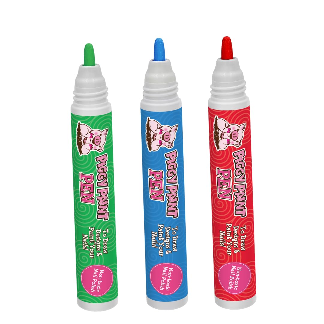 Piggy Paint front packaging showing three pens and safe formula benefit