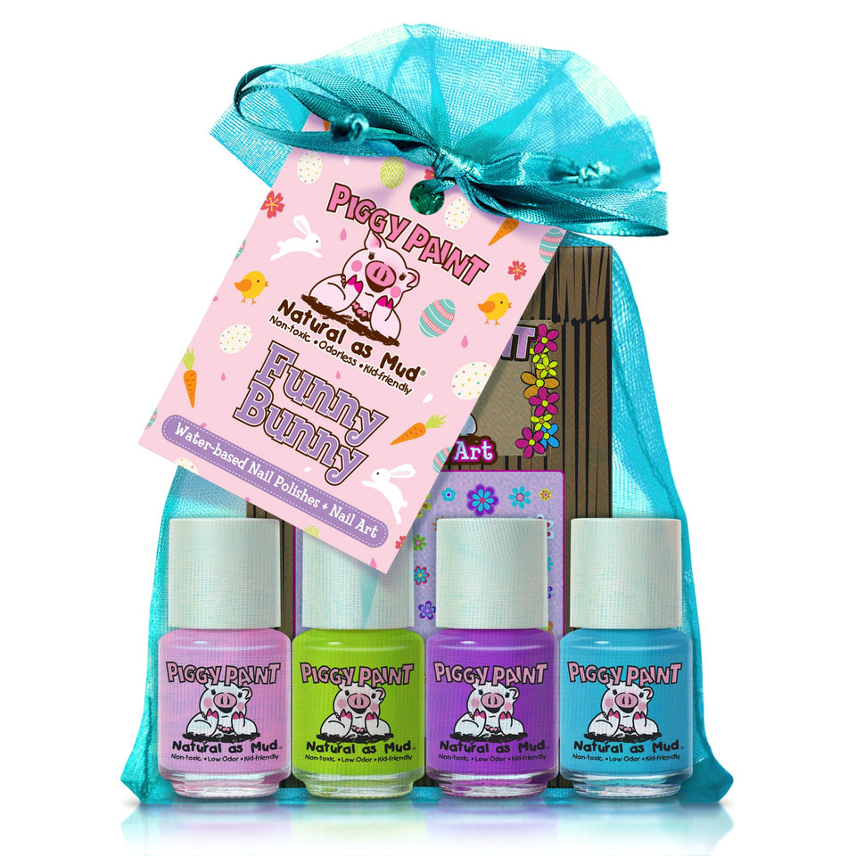 Piggy Paint front packaging showing safe kids polish and spring theme benefits